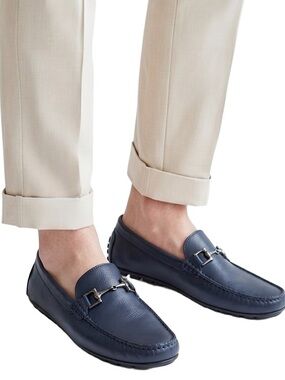 Bruno Magli Xander Men's Driver Navy Leather Moccasins